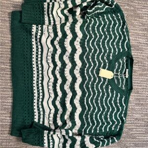 Jodifl Striped Green and Cream Sweater - size medium